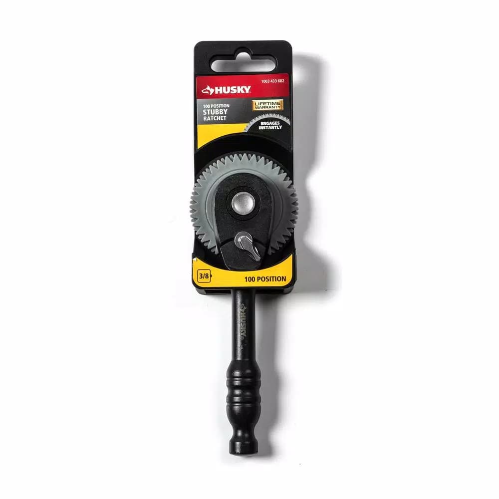 Husky 3/8 in. Drive 100-Position Stubby Ratchet, 5.5 in. Length, Black