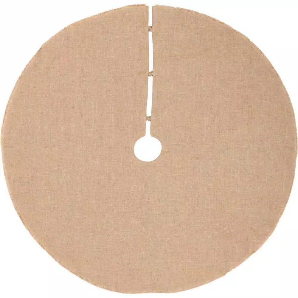 VHC Brands 55 in. Jute Burlap Poinsettia Holiday Tree Skirt - Natural Tan with Holly Berries