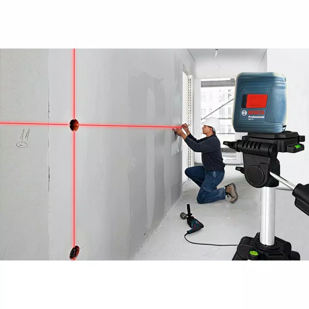 Bosch GLL 2 Self-Leveling Cross Line Laser Level with Flexible Clamping Mount, 30 ft. Range