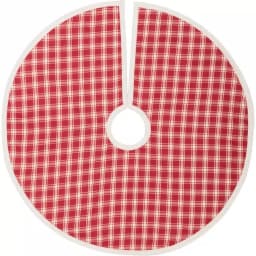 VHC Brands 21 in. Red Plaid Christmas Farmhouse Tree Skirt with Flannel Lining thumbnail 2