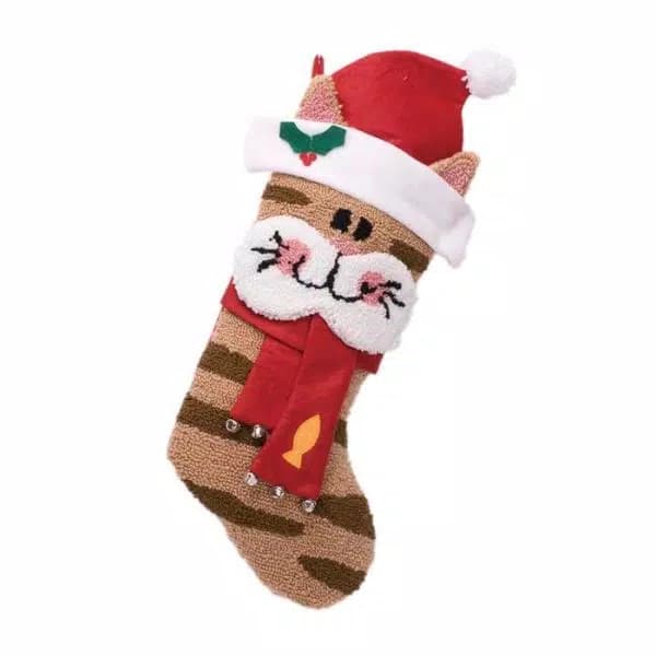 Glitzhome 22 in. 3D Cat Hooked Christmas Stockings, 2-Pack