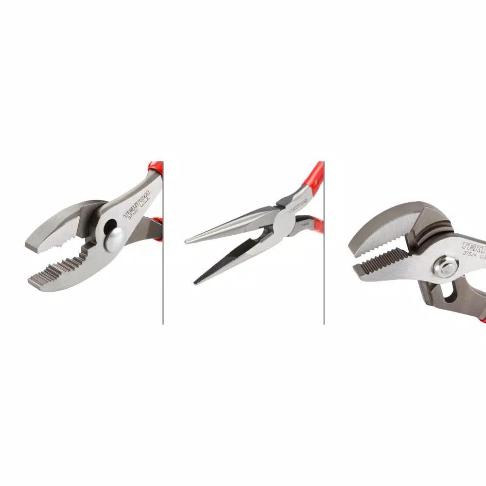 TEKTON 3-Piece Plier Set: Slip Joint, Long Nose, and Groove Joint Pliers