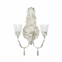 LITTON LANE Distressed White 2-Light Candle Sconce with Acanthus Carvings and Wood Bead Accents thumbnail 1