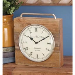 LITTON LANE Rustic Mango Wood and Iron Square Table Clock, 11 x 10 in. thumbnail 1