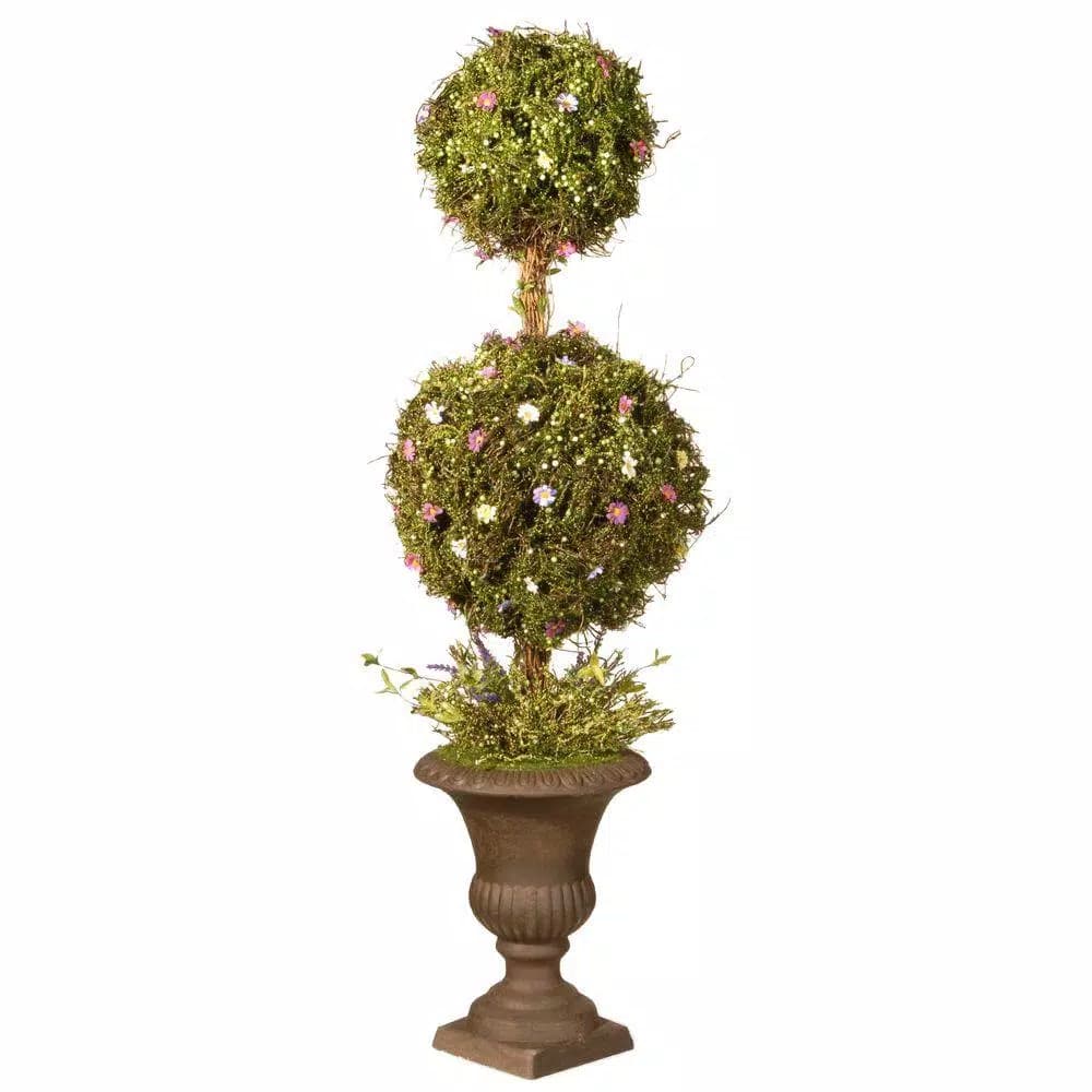 National Tree Company 45 in. Artificial Two-Ball Spring Topiary Tree with Decorative Urn Base