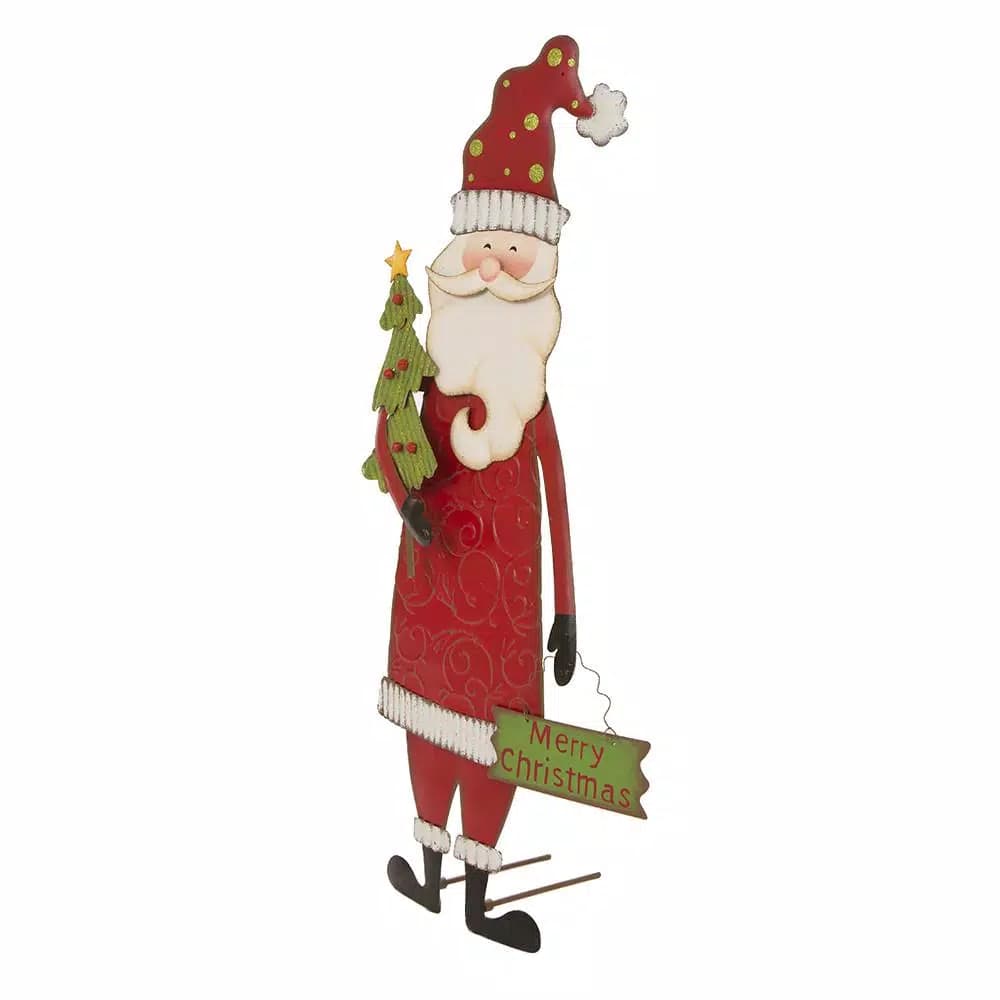 Glitzhome 36 in. Iron Santa Yard Stake - Versatile Holiday Outdoor & Indoor Decor