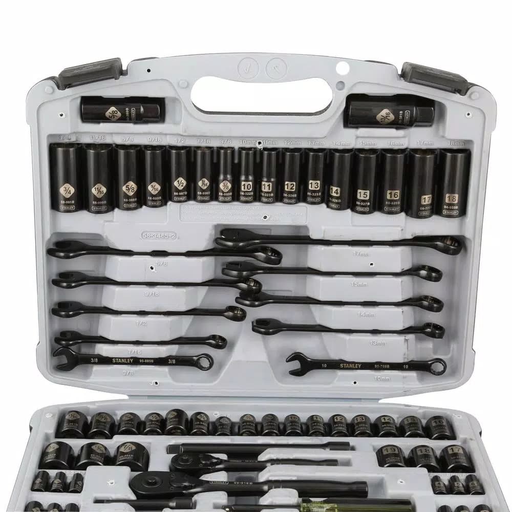 Stanley 99-Piece 1/4 in. & 3/8 in. Drive Black Chrome Laser Etched SAE & Metric Socket Set