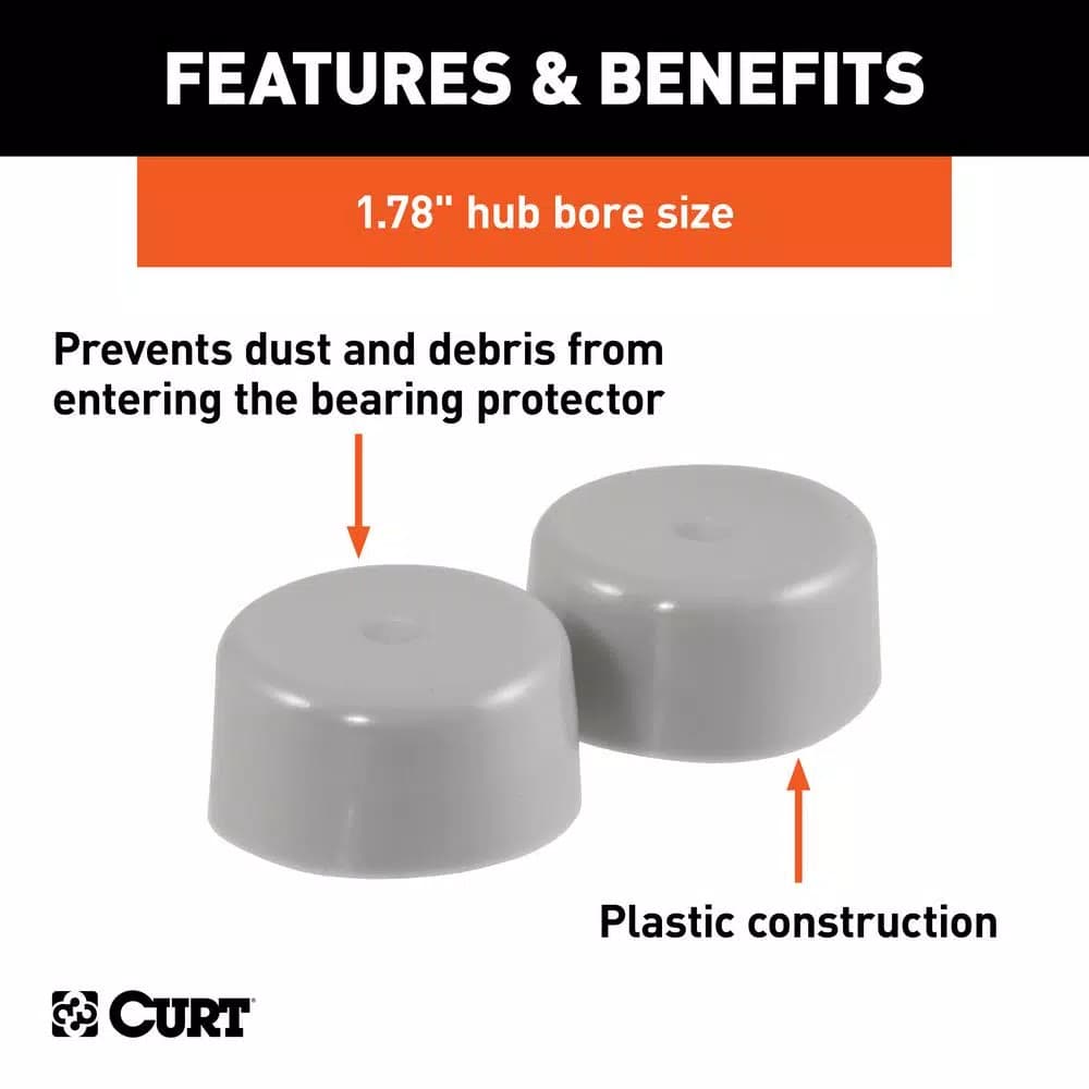 CURT 1.78" Bearing Protector Dust Covers, Gray Plastic (2-Pack)