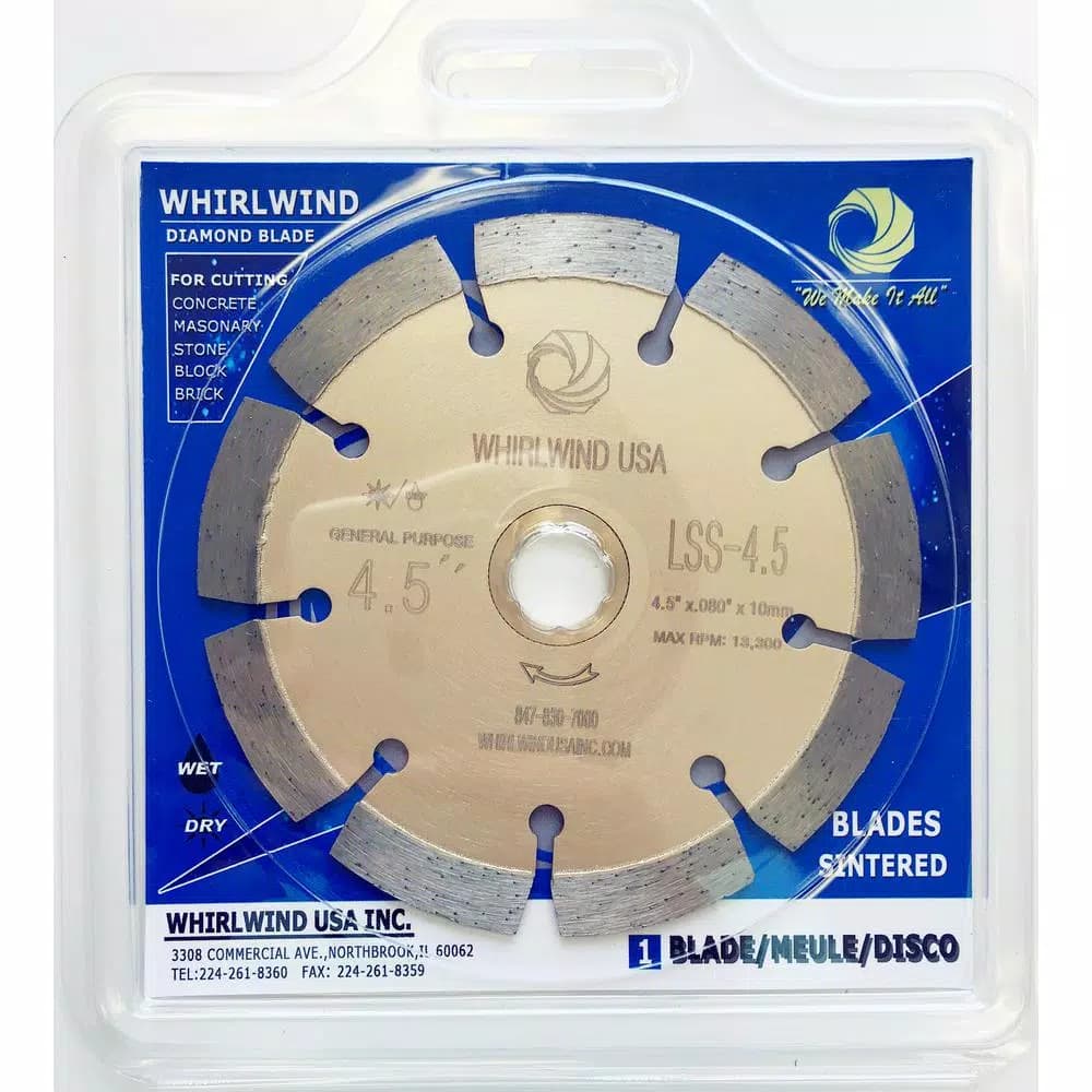 Whirlwind USA 4.5 in. Segmented Diamond Blade for Concrete, Brick, and Stone