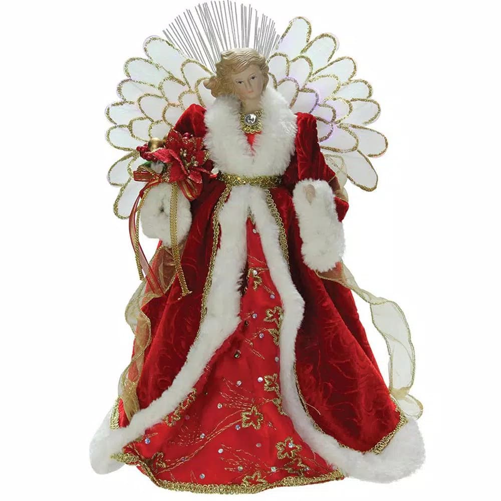 Northlight 14.5 in. Fiber Optic Angel Christmas Tree Topper with Red Gown and LED Lights