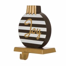 Glitzhome 6.89 in. Striped Wooden and Metal Stocking Holder with Joy Design thumbnail 2