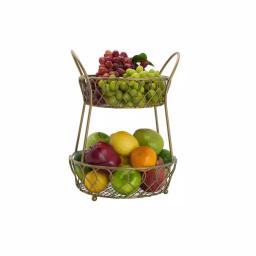 Gourmet Basics by Mikasa Mikasa Gourmet Basics Loop and Lattice 2-Tier Round Gold Fruit Basket thumbnail 2