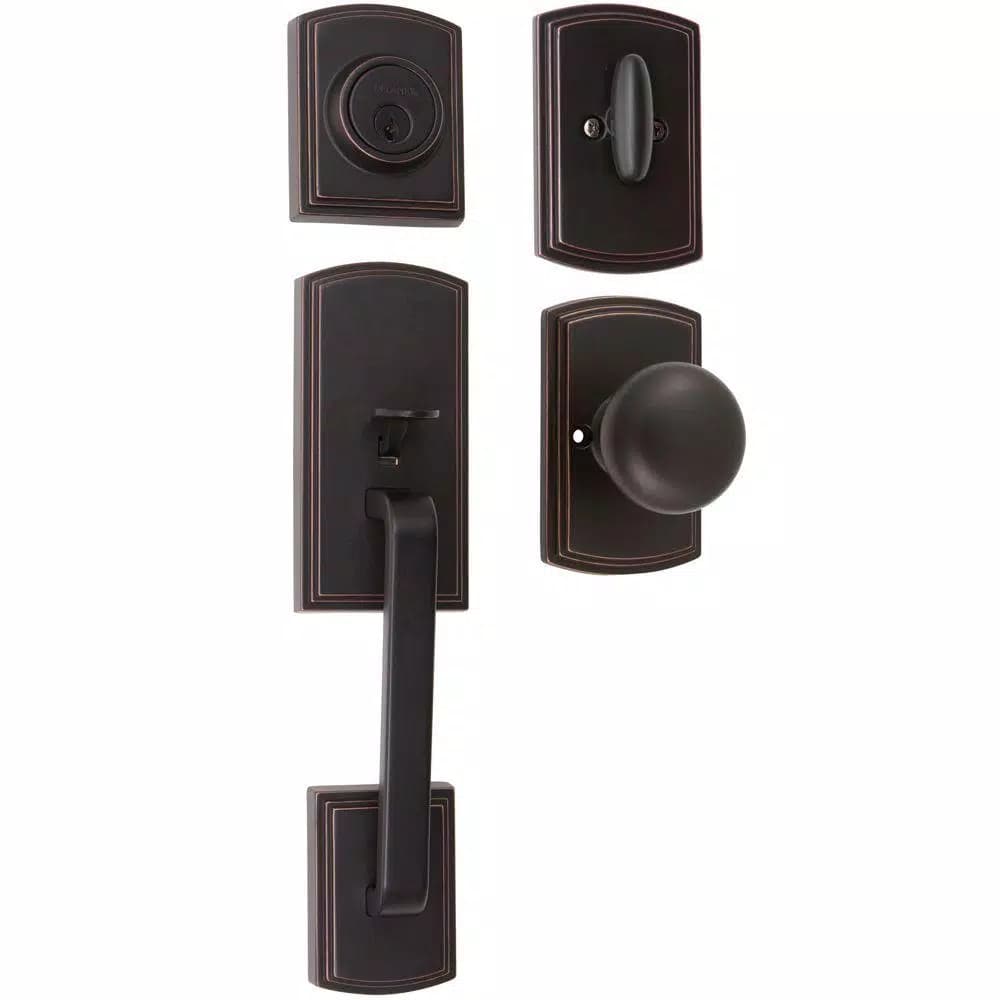 Delaney Visconti Edged Oil-Rubbed Bronze Dummy Handleset with Santo Interior Mushroom Knob