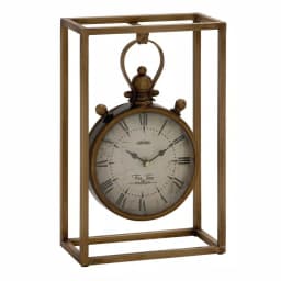 LITTON LANE 13 in. Round Iron Table Clock with Rectangular Metal Frame, Tarnished Bronze Finish thumbnail 4