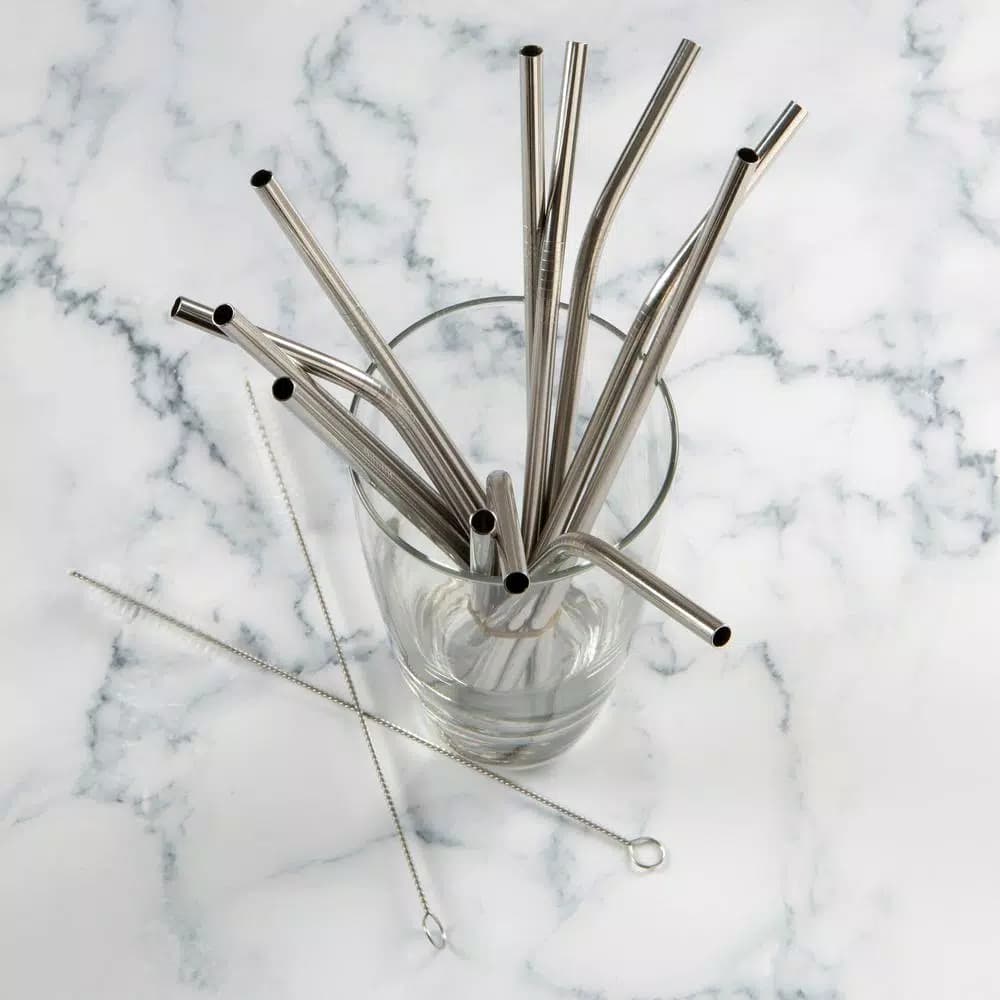 Unbranded G-Force 14-Pack Reusable Stainless Steel Straw Set with 2 Cleaning Brushes