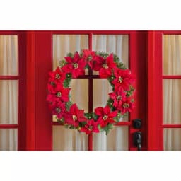 Home Accents Holiday 30 in. Berry Bliss Pre-Lit LED Artificial Christmas Wreath with Red Poinsettias thumbnail 2