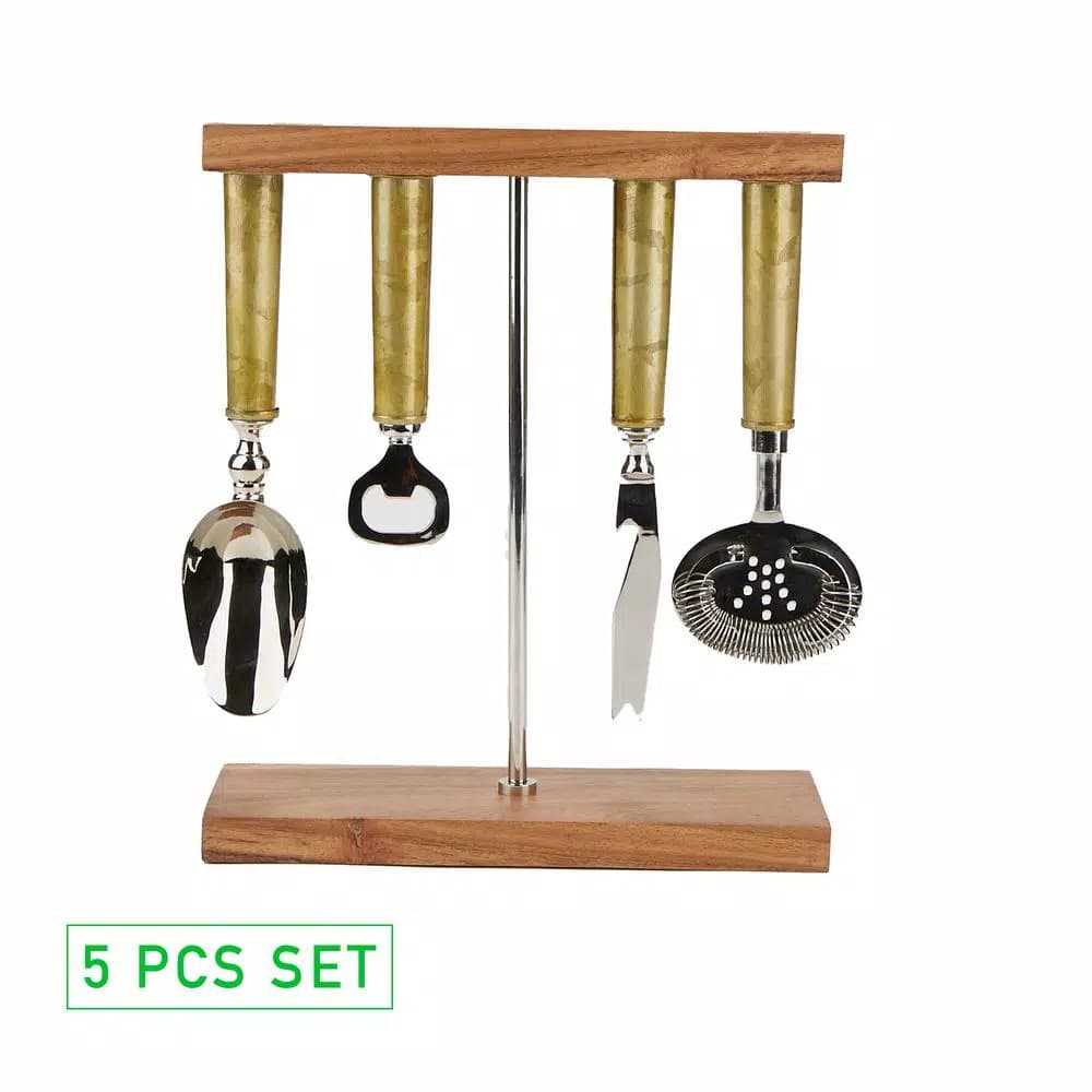 Mind Reader 4-Piece Galvanized Steel Barware Set with Magnetic Bamboo Stand