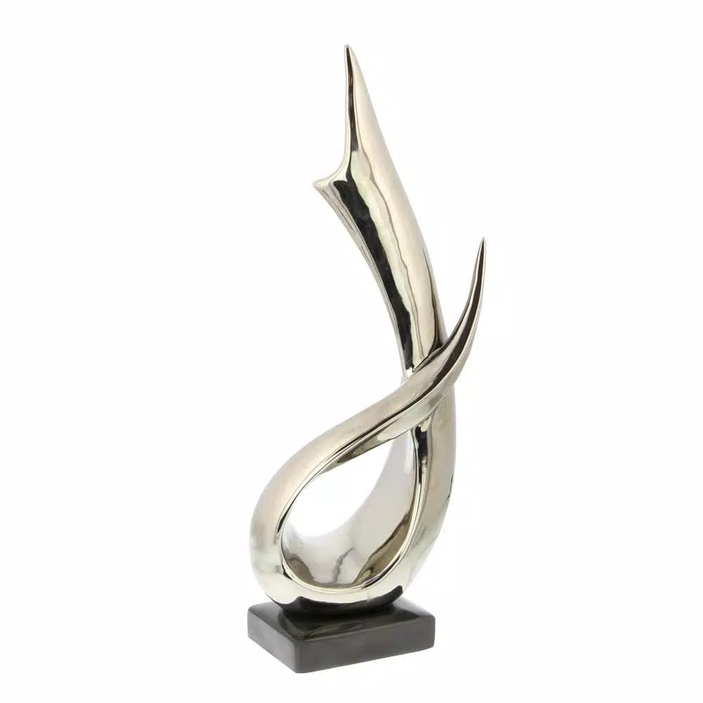LITTON LANE Modern Reflections 17 in. Silver Porcelain Abstract Loop Sculpture with Black Base