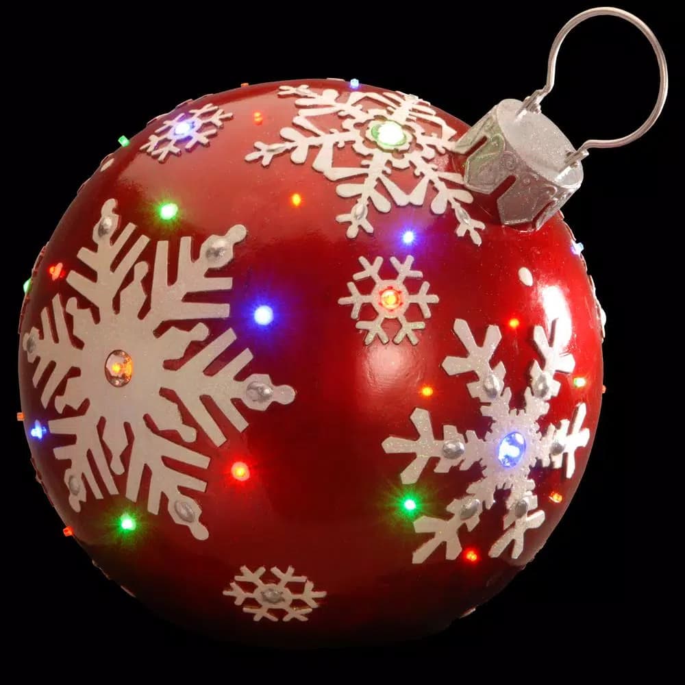 National Tree Company 18 in. Pre-Lit Red Ball Ornament Sculpture with Multicolor LED Lights