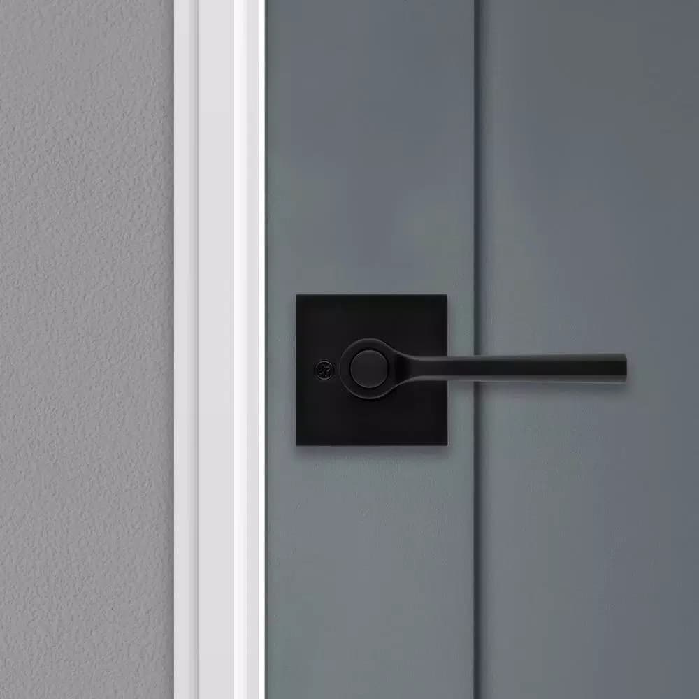 Kwikset Lisbon Square Matte Black Keyed Entry Door Lever with SmartKey Security
