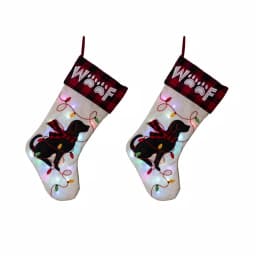 Glitzhome 21 in. LED Embroidered Dog Christmas Stockings, Cream Linen Polyester (2-Pack) thumbnail 1