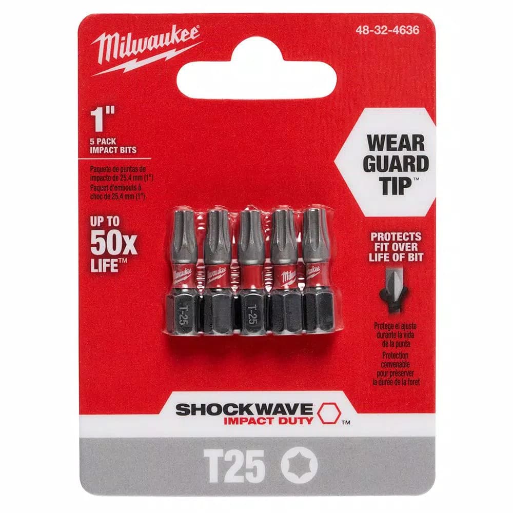 Milwaukee SHOCKWAVE Torx T25 1 in. Impact Duty Steel Screwdriver Bits, 5-Pack