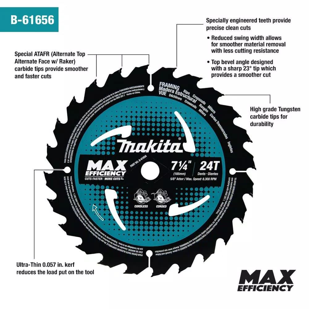 Makita 7-1/4 in. 24T Carbide-Tipped Ultra-Thin Kerf Framing Circular Saw Blade (10-Pack)