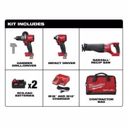 Milwaukee M18 FUEL 18V Lithium-Ion Brushless 3-Tool Combo Kit with (2) 5Ah Batteries, Charger and Bag thumbnail 2