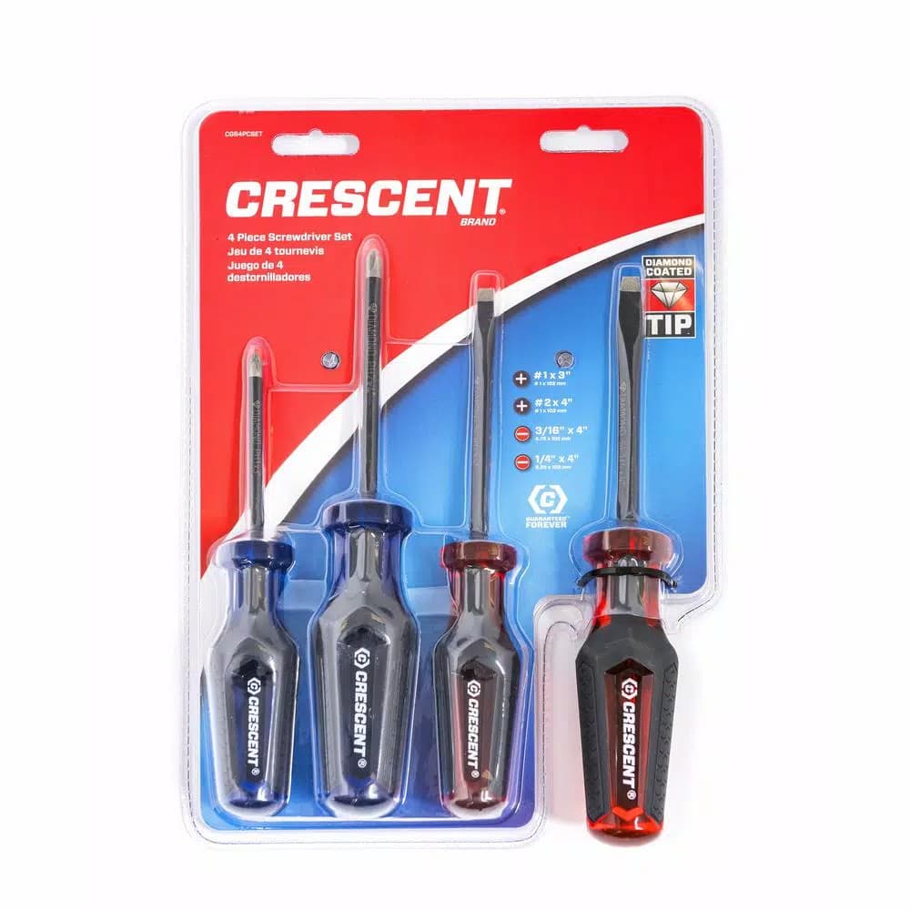 Crescent 4-Piece Phillips and Slotted Co-Molded Diamond Tip Screwdriver Set