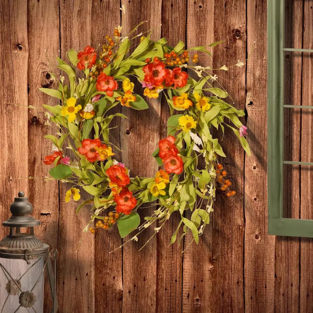 National Tree Company 22 in. Spring Flower Wreath - Assorted Yellow, Pink, and White Mixed Blooms