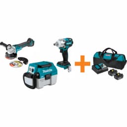 Makita 18V LXT Brushless Angle Grinder, Impact Wrench & 2 Gal. Vacuum Combo Kit with 5.0Ah Battery & Charger thumbnail 1