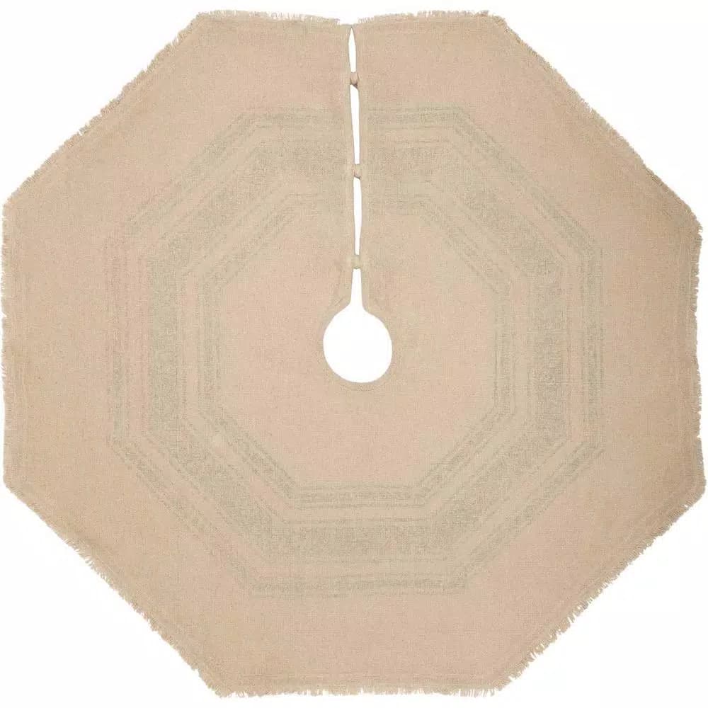 VHC Brands 48 in. Green Vintage Burlap Stripe Farmhouse Christmas Tree Skirt