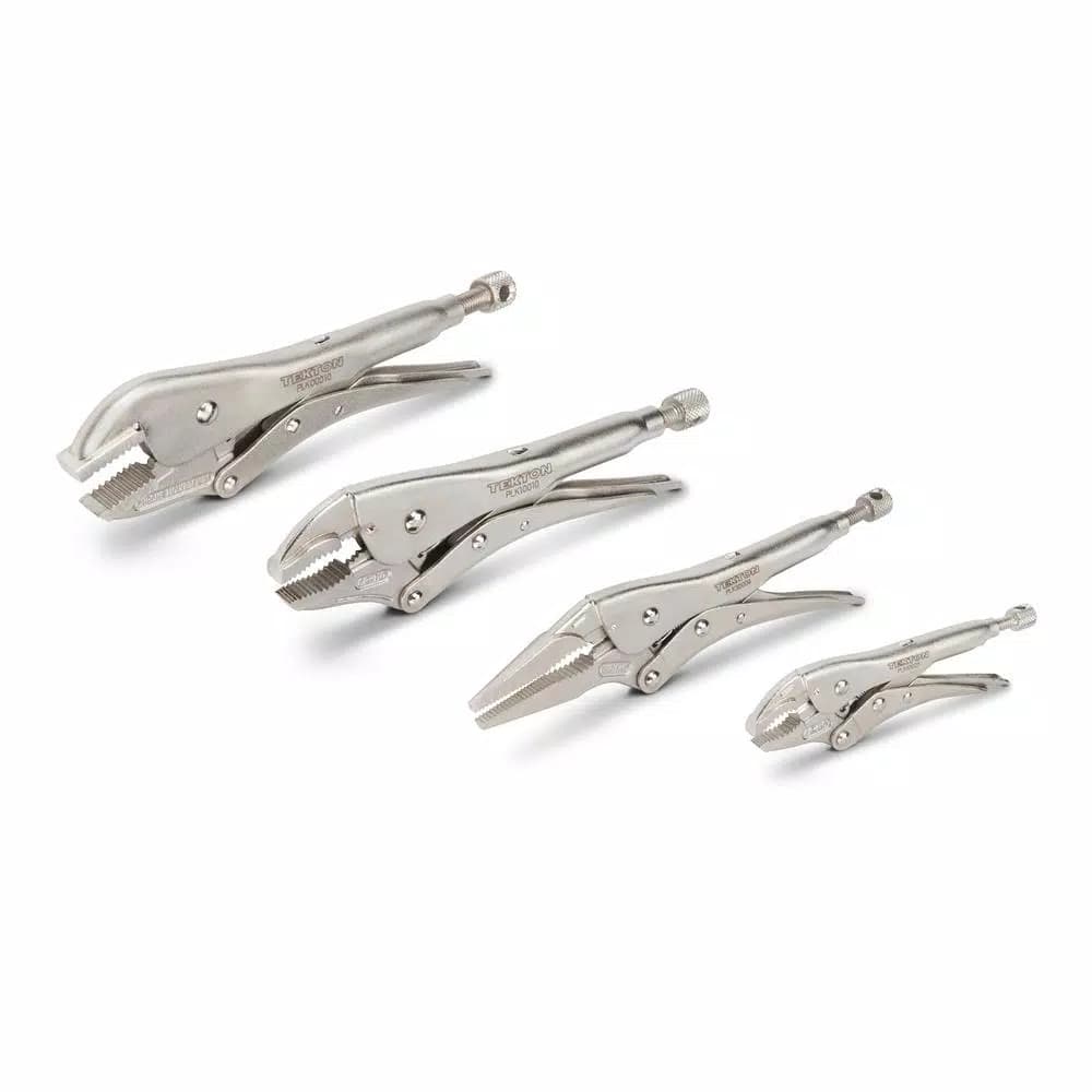TEKTON 4-Piece Locking Pliers Set - Straight, Curved, and Long Nose Jaws