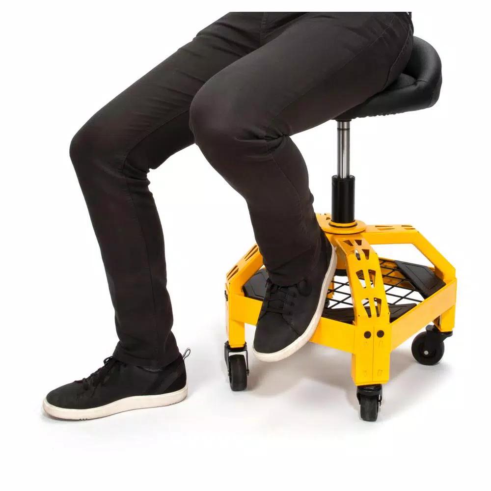 DEWALT Heavy-Duty Adjustable Shop Stool with Casters and Storage Shelf, 300 lb Capacity