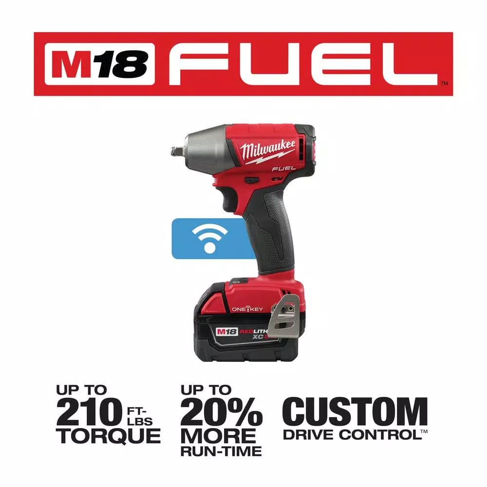 Milwaukee M18 FUEL ONE-KEY 3/8 in. Compact Impact Wrench Kit w/ (2) 5.0 Ah Batteries & Charger