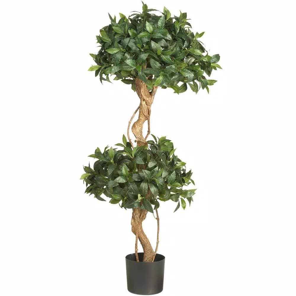 Nearly Natural 4 ft. Sweet Bay Double Ball Topiary Silk Tree with Natural Trunk