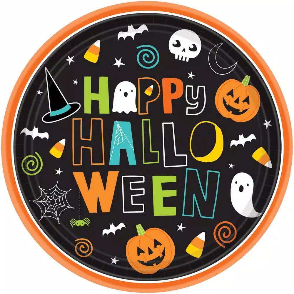Amscan 7 in. Halloween Friends Round Paper Plates, 60 Count