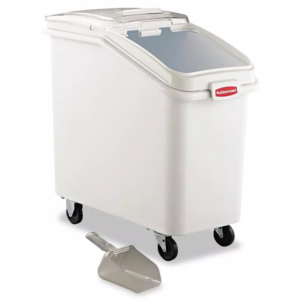Rubbermaid Commercial Products ProSave 26.2 Gal. White Mobile Ingredient Bin with Casters