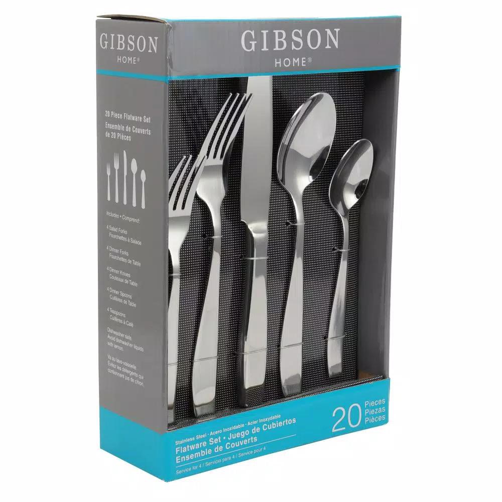 Gibson Castleford 20-Piece Mirror Polish Stainless Steel Flatware Set, Service for 4