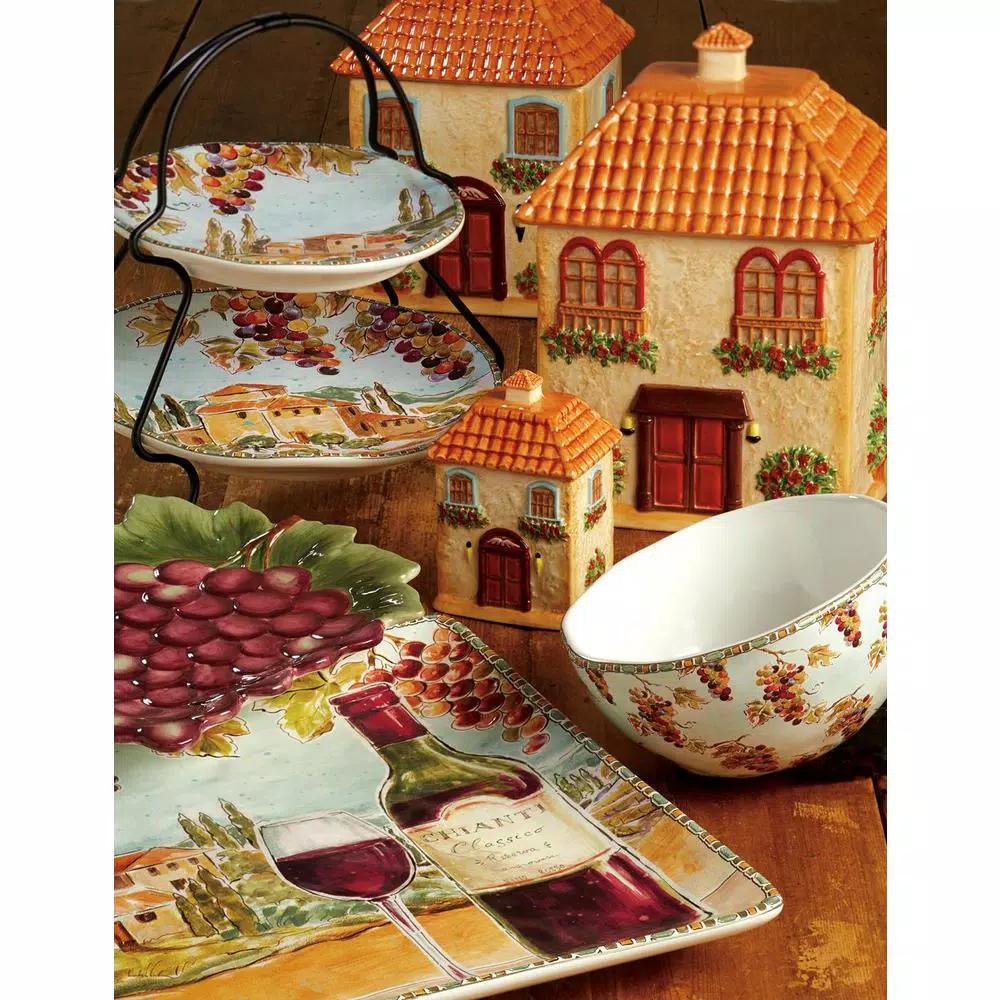Certified International Tuscan Breeze 9 in. 2-Tier Ceramic Server