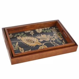 Home Decorators Collection Floral and Wood Decorative Rectangle Tray Set of 2 thumbnail 6