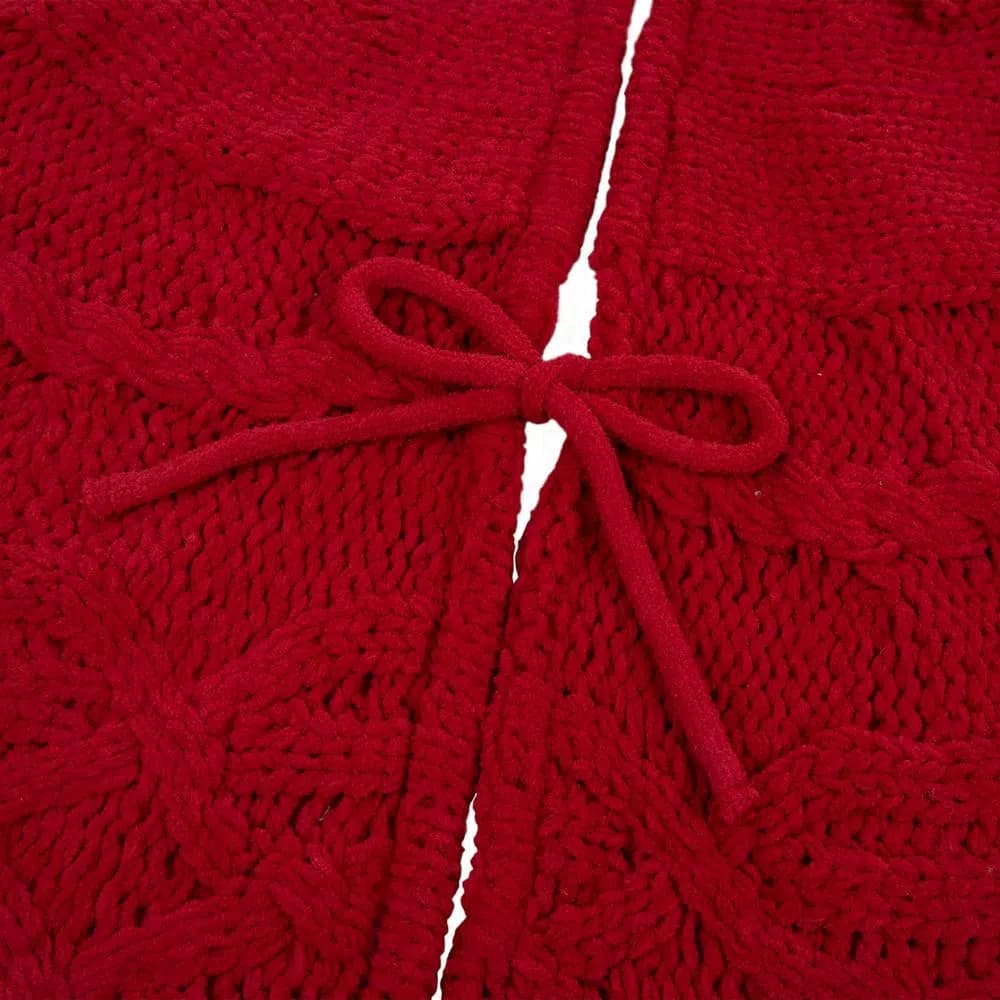 Glitzhome 52 in. Red Knitted Chenille Polyester Christmas Tree Skirt
