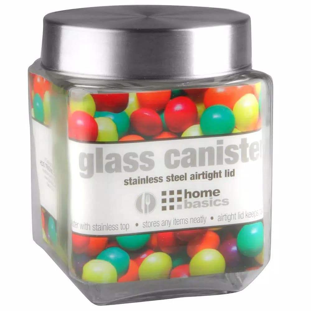 Unbranded 40 oz. Square Glass Canister with Brushed Stainless Steel Lid
