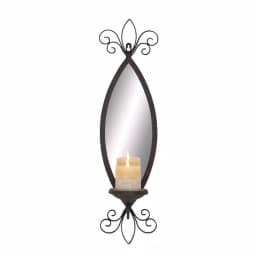 LITTON LANE 25 in. New Traditional Wall Candle Sconce with Elliptical Mirror and Textured Bronze Finish thumbnail 2