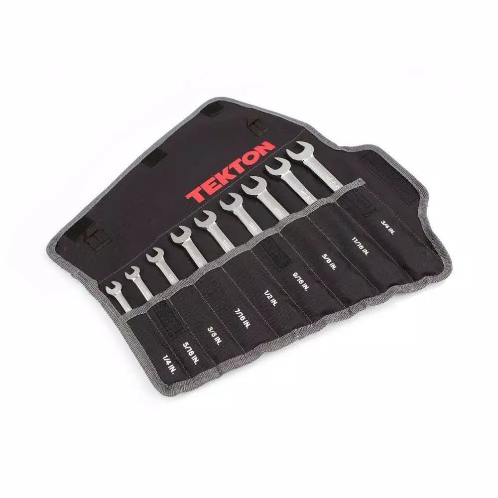 TEKTON 9-Piece Ratcheting Combination Wrench Set, 1/4 in. to 3/4 in., with Roll-Up Pouch