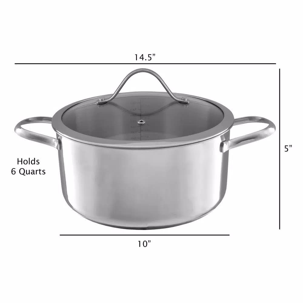 Classic Cuisine 6 Qt. Stainless Steel Stock Pot with Tempered Glass Lid