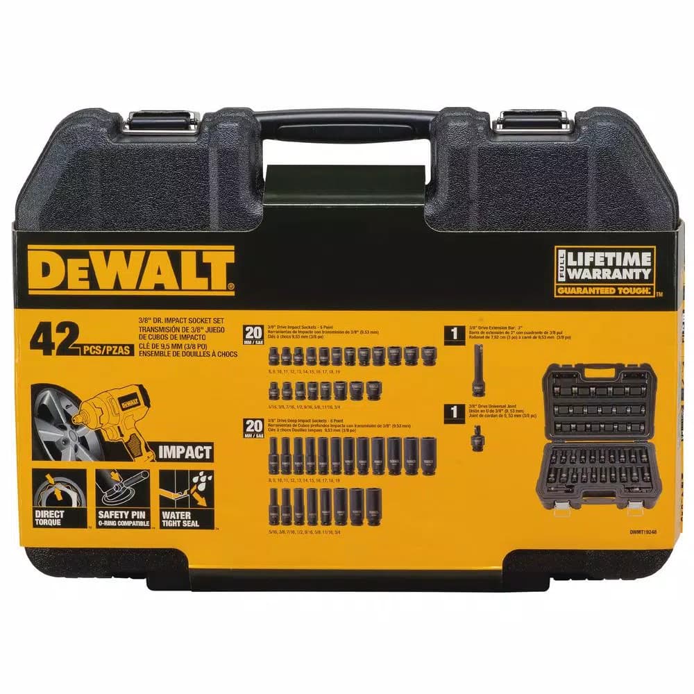 DEWALT 42-Piece 3/8 in. Drive Impact Socket Set with DirectTorque Technology, Metric & SAE