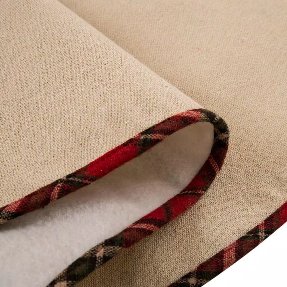 Glitzhome 48 in. Poinsettia Fabric Christmas Tree Skirt with Holly and Red Berries