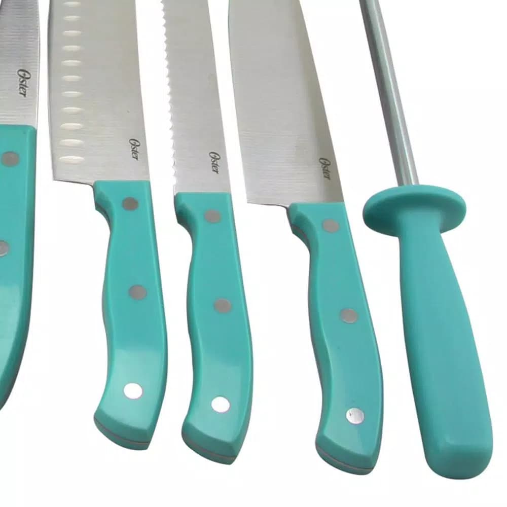 Oster Evansville 14-Piece Stainless Steel Knife Set with Rubberwood Block