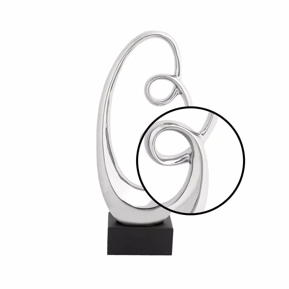 LITTON LANE Modern Reflections 24" Silver Ceramic Abstract Double Loop Oval Sculpture